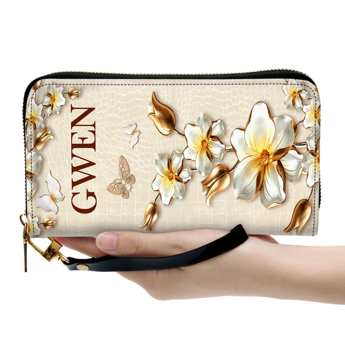 Flower Gifts For Religious Women The Lord Your God Is With You Clutch Purse For Women - Personalized Name - Christian Gifts For Women