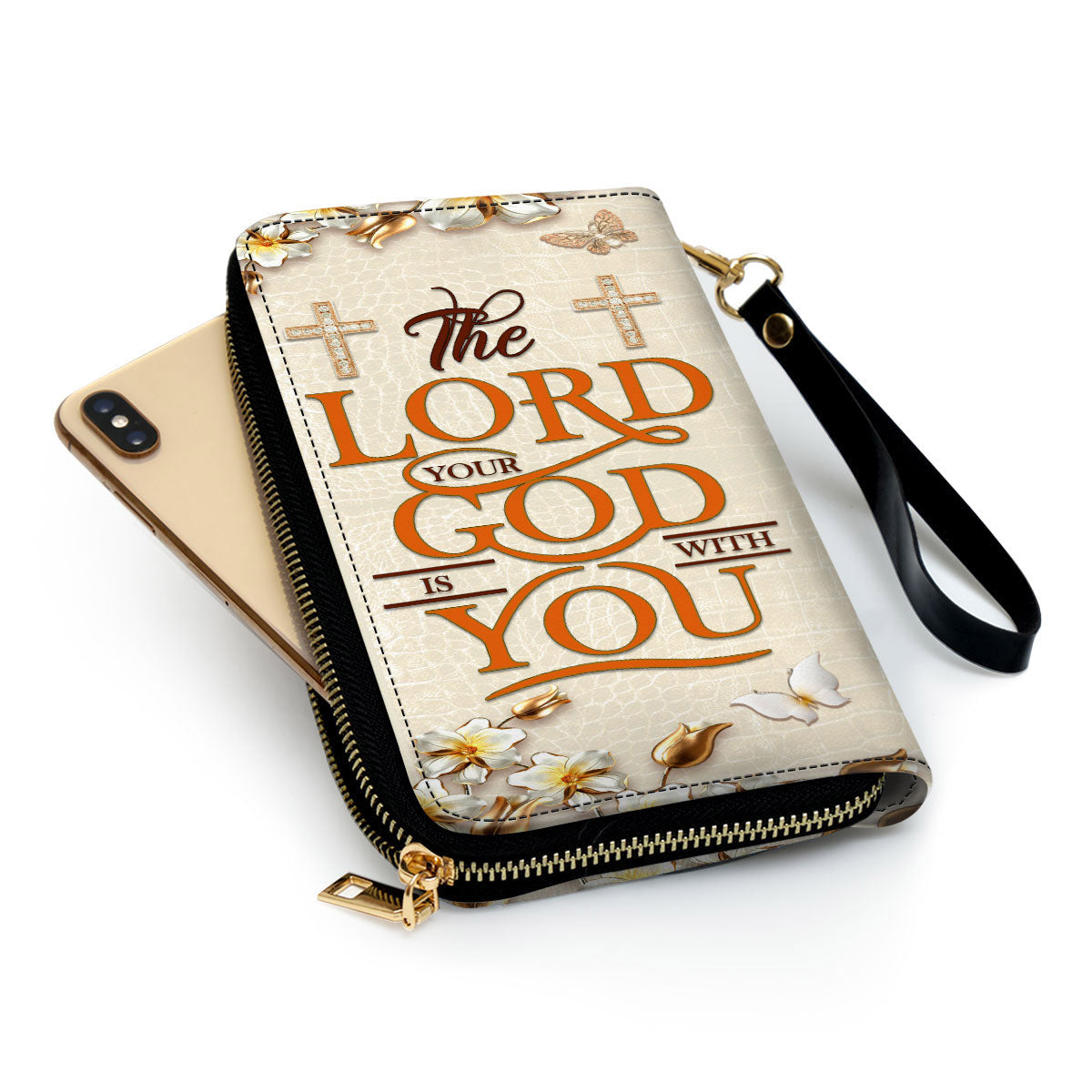 Flower Gifts For Religious Women The Lord Your God Is With You Clutch Purse For Women - Personalized Name - Christian Gifts For Women