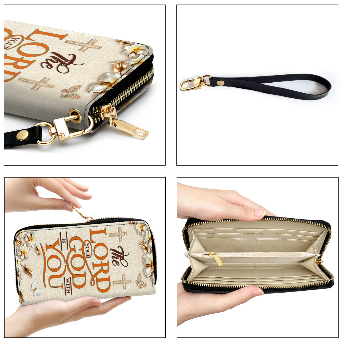 Flower Gifts For Religious Women The Lord Your God Is With You Clutch Purse For Women - Personalized Name - Christian Gifts For Women