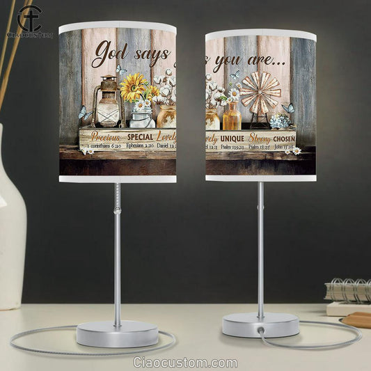 Flower Glass Bottle God Says You Are Large Table Lamp - Christian Lamp Art - Bible Verse Table Lamp Art