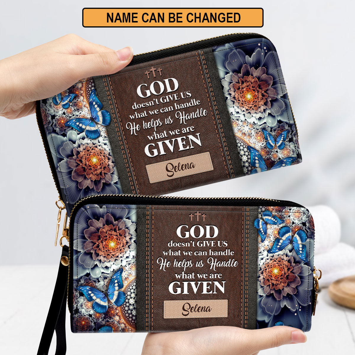 Flower He Helps Us Handle What We Are Given Clutch Purse For Women - Personalized Name - Christian Gifts For Women