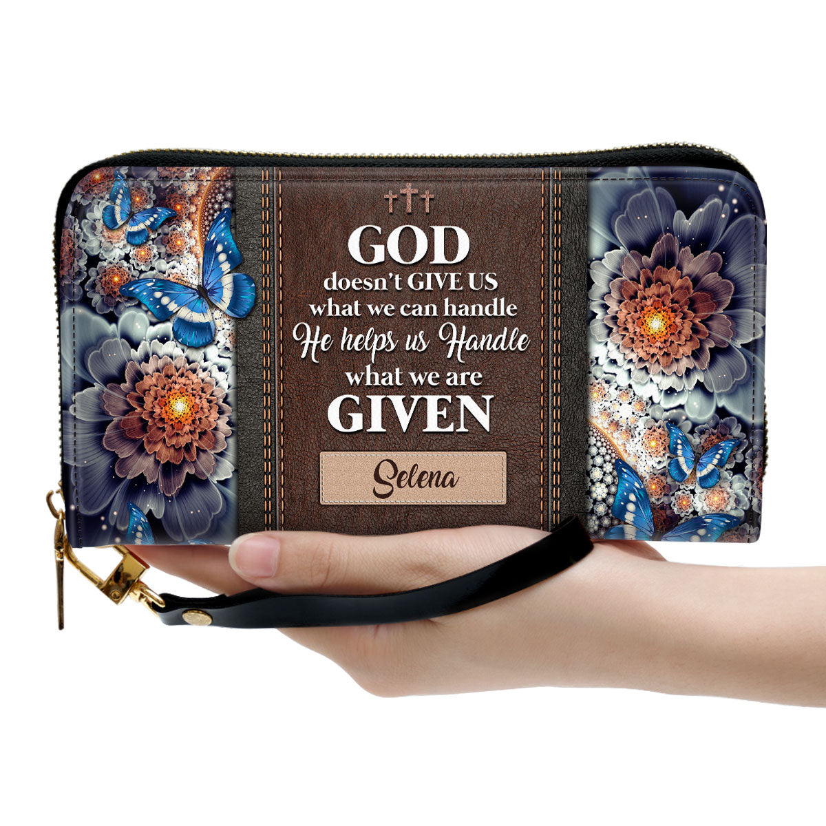 Flower He Helps Us Handle What We Are Given Clutch Purse For Women - Personalized Name - Christian Gifts For Women