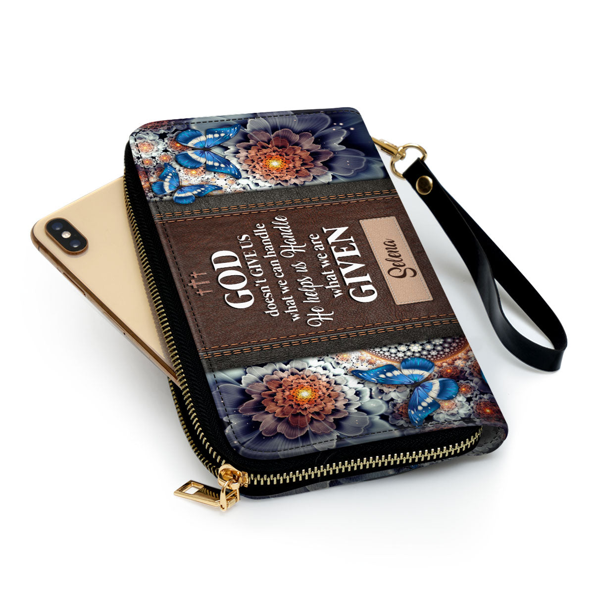 Flower He Helps Us Handle What We Are Given Clutch Purse For Women - Personalized Name - Christian Gifts For Women