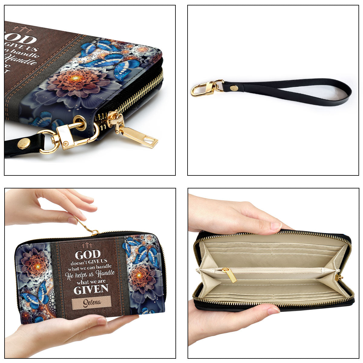 Flower He Helps Us Handle What We Are Given Clutch Purse For Women - Personalized Name - Christian Gifts For Women