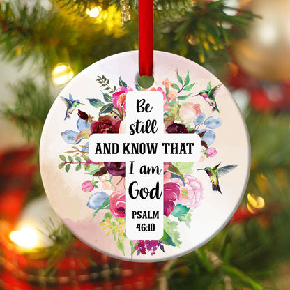 Flower Of God Ceramic Circle Ornament - Be Still And Know That I Am God - Ornaments Hanging Gift