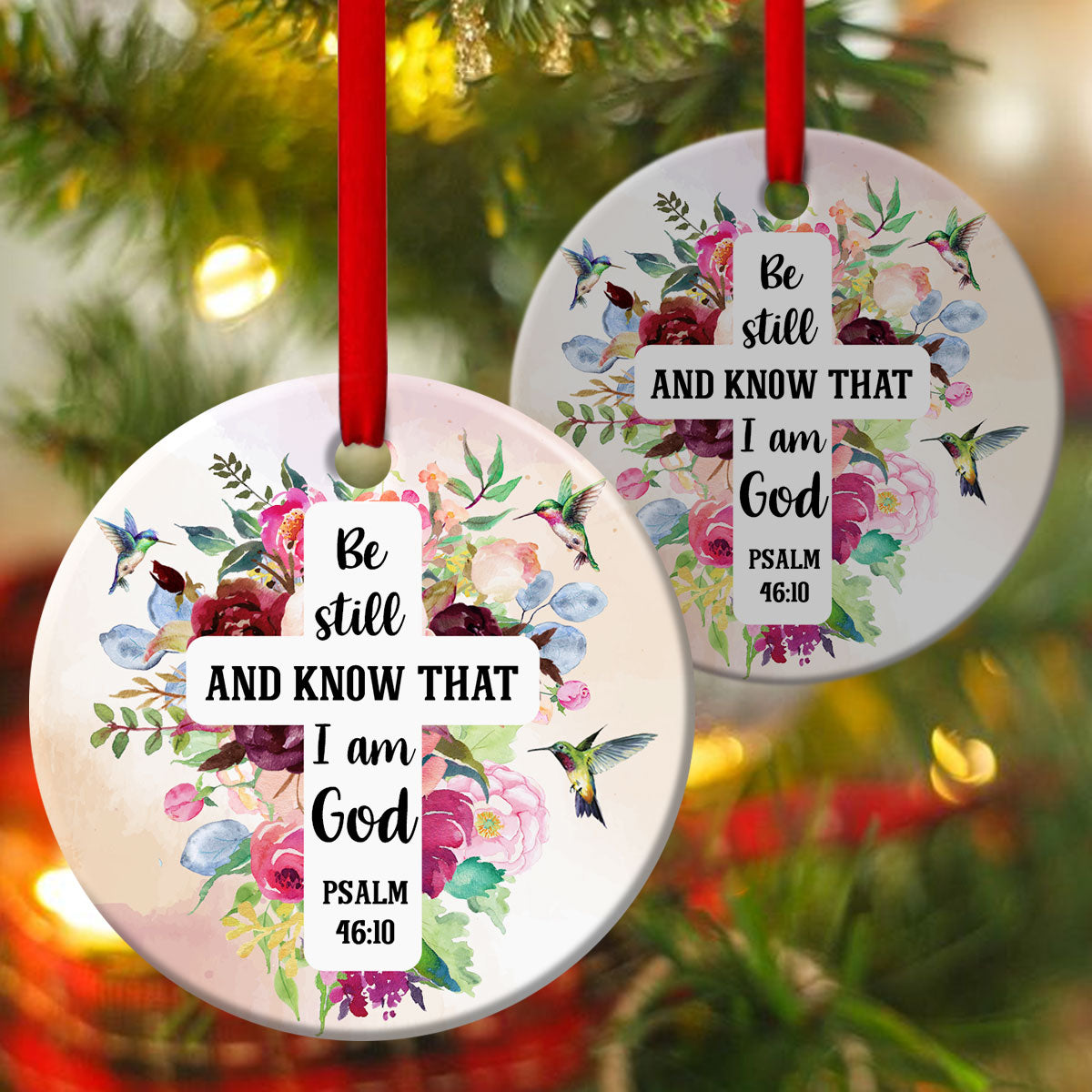 Flower Of God Ceramic Circle Ornament - Be Still And Know That I Am God - Ornaments Hanging Gift