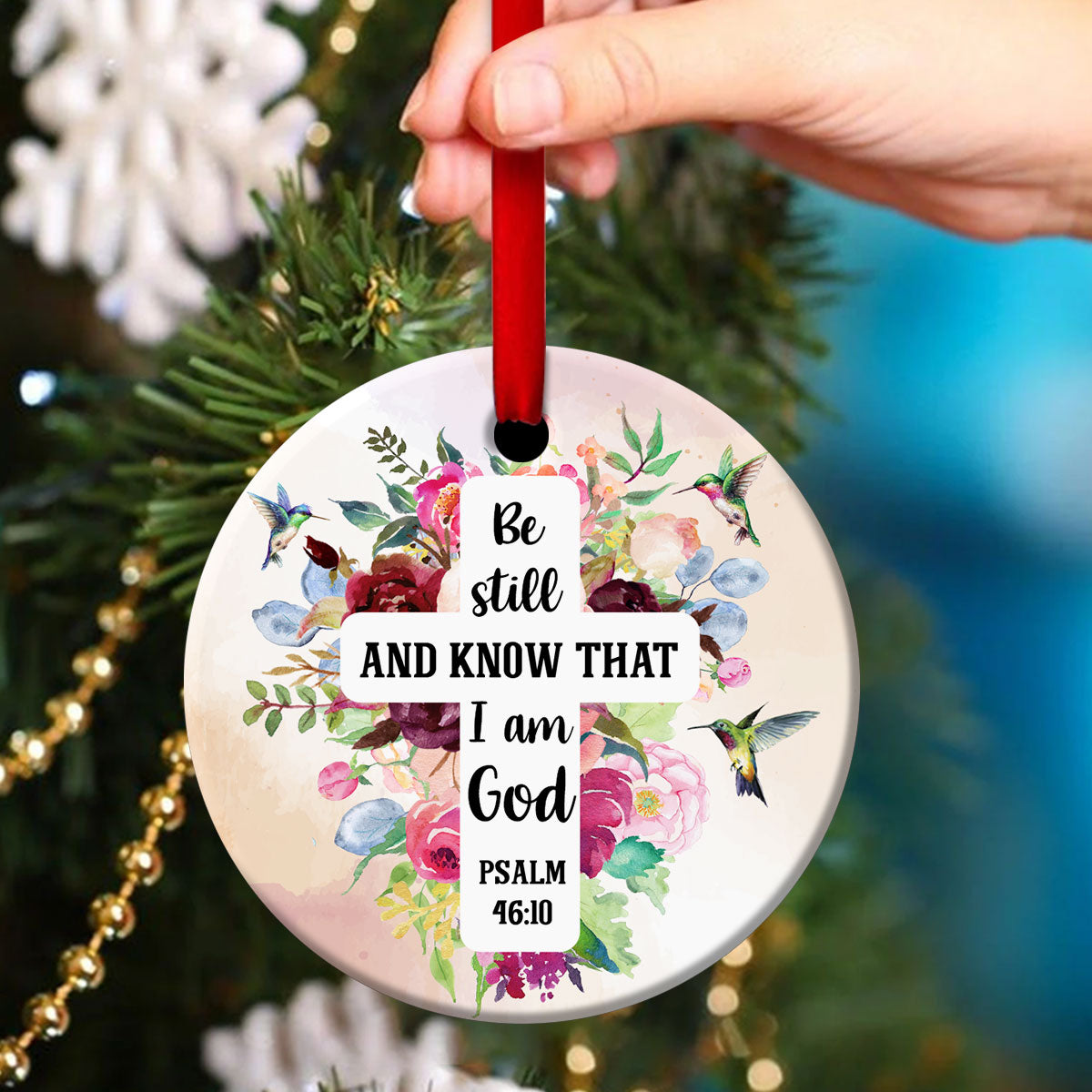 Flower Of God Ceramic Circle Ornament - Be Still And Know That I Am God - Ornaments Hanging Gift