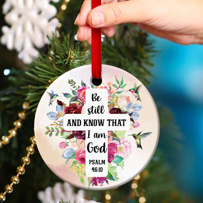 Flower Of God Ceramic Circle Ornament - Be Still And Know That I Am God - Ornaments Hanging Gift