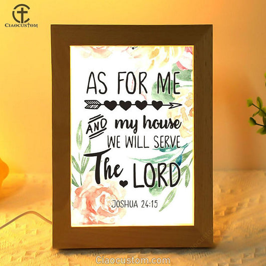 Flower Painting As For Me And My House Joshua 2415 Frame Lamp Prints - Bible Verse Wooden Lamp - Scripture Night Light