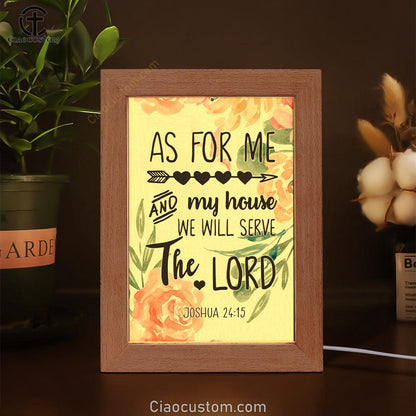 Flower Painting As For Me And My House Joshua 2415 Frame Lamp Prints - Bible Verse Wooden Lamp - Scripture Night Light