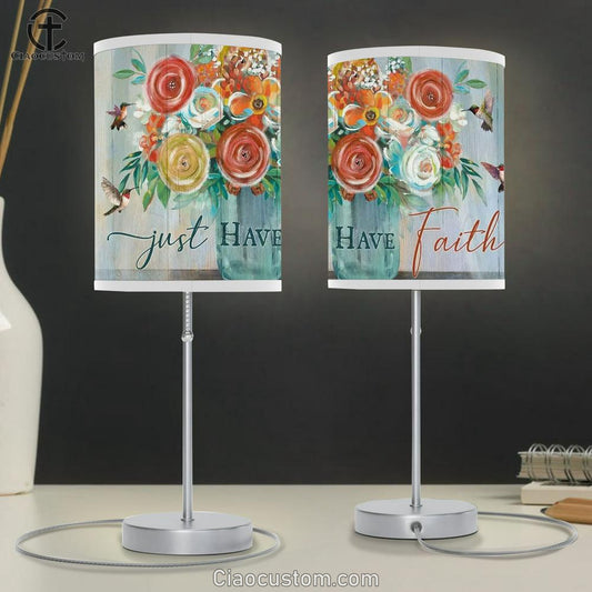 Flower Painting, Rose, Hummingbirds, Just Have Faith Table Lamp