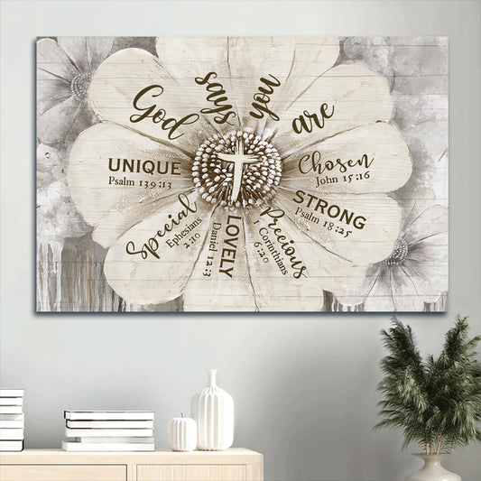 Flower Painting Vintage Drawing Bible Verse God Says You Are Canvas Wall Art - Christian Wall Decor