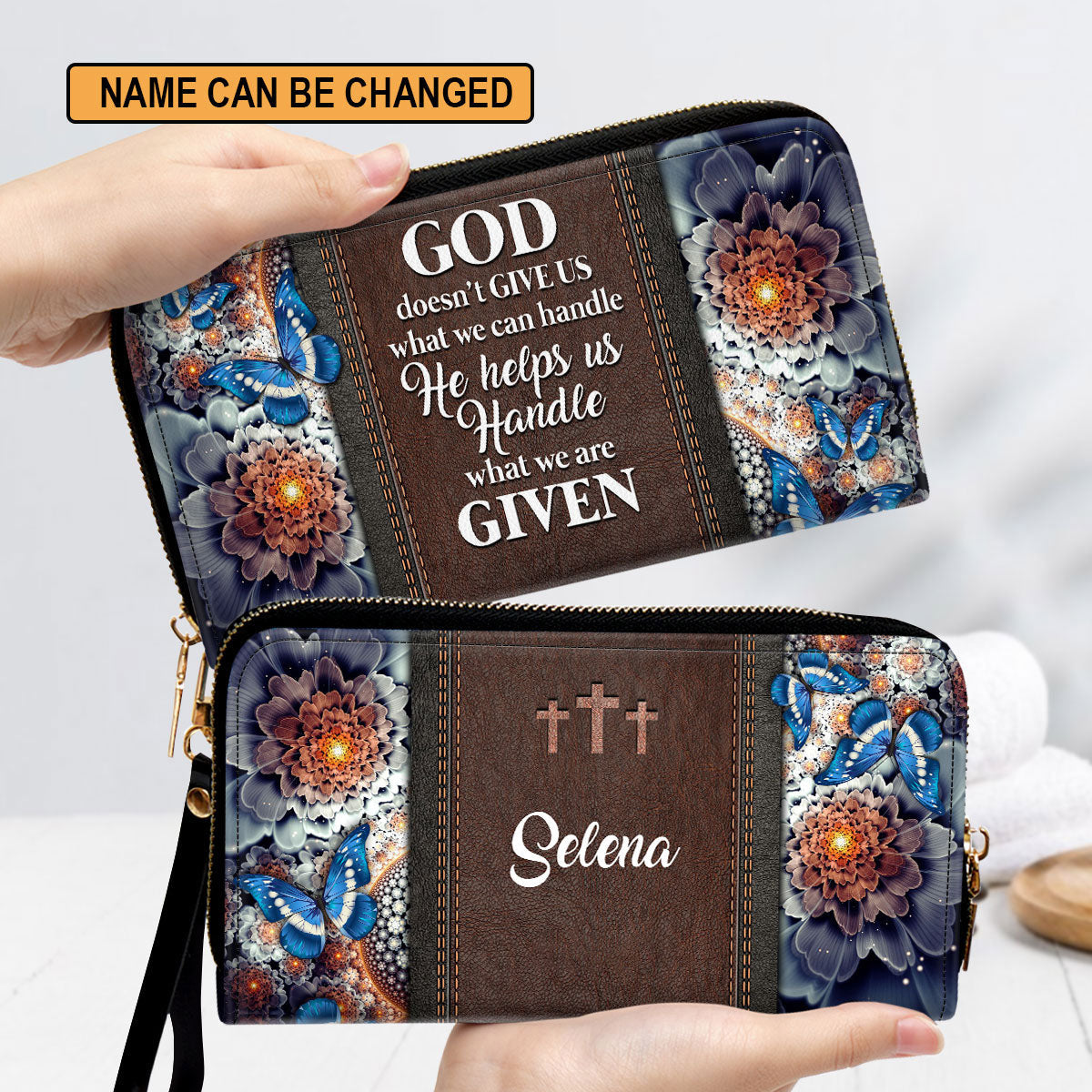 Flower Religious Gifts For Women He Helps Us Handle What We Are Given Clutch Purse For Women - Personalized Name - Christian Gifts For Women