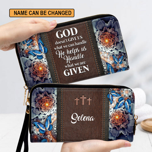 Flower Religious Gifts For Women He Helps Us Handle What We Are Given Clutch Purse For Women - Personalized Name - Christian Gifts For Women