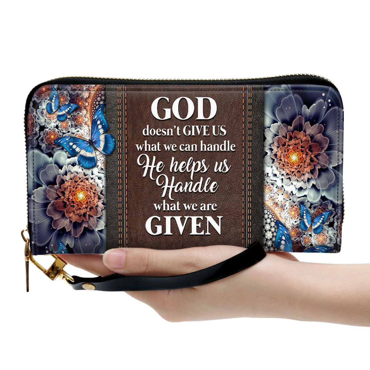 Flower Religious Gifts For Women He Helps Us Handle What We Are Given Clutch Purse For Women - Personalized Name - Christian Gifts For Women