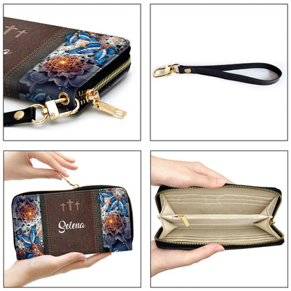 Flower Religious Gifts For Women He Helps Us Handle What We Are Given Clutch Purse For Women - Personalized Name - Christian Gifts For Women
