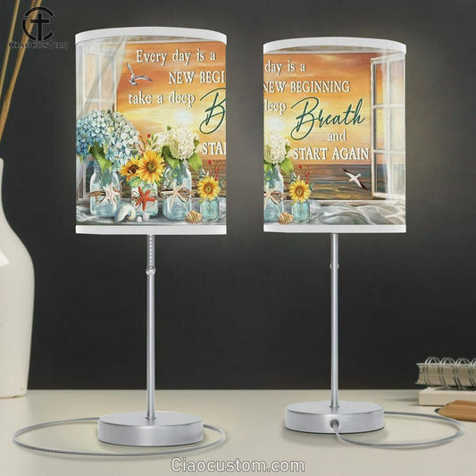 Flower Vase, Pretty Sunset, Seagull, Every Day Is A New Beginning Table Lamp