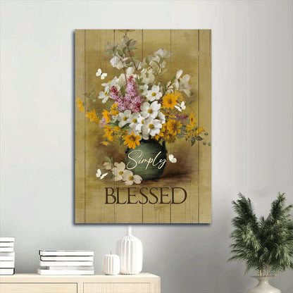 Flower Vase Wildflower White Butterfly Simply Blessed Canvas Wall Art - Christian Gift