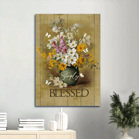 Flower Vase Wildflower White Butterfly Simply Blessed Canvas Wall Art - Christian Gift