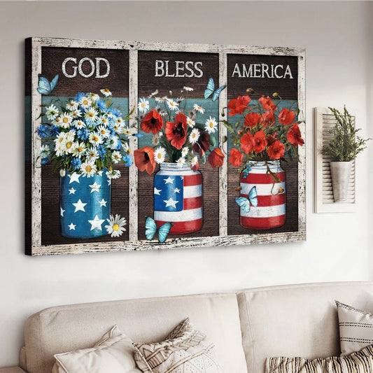 Flower Vases God Bless America Canvas Wall Art - Christian Poster - Religious Wall Decor