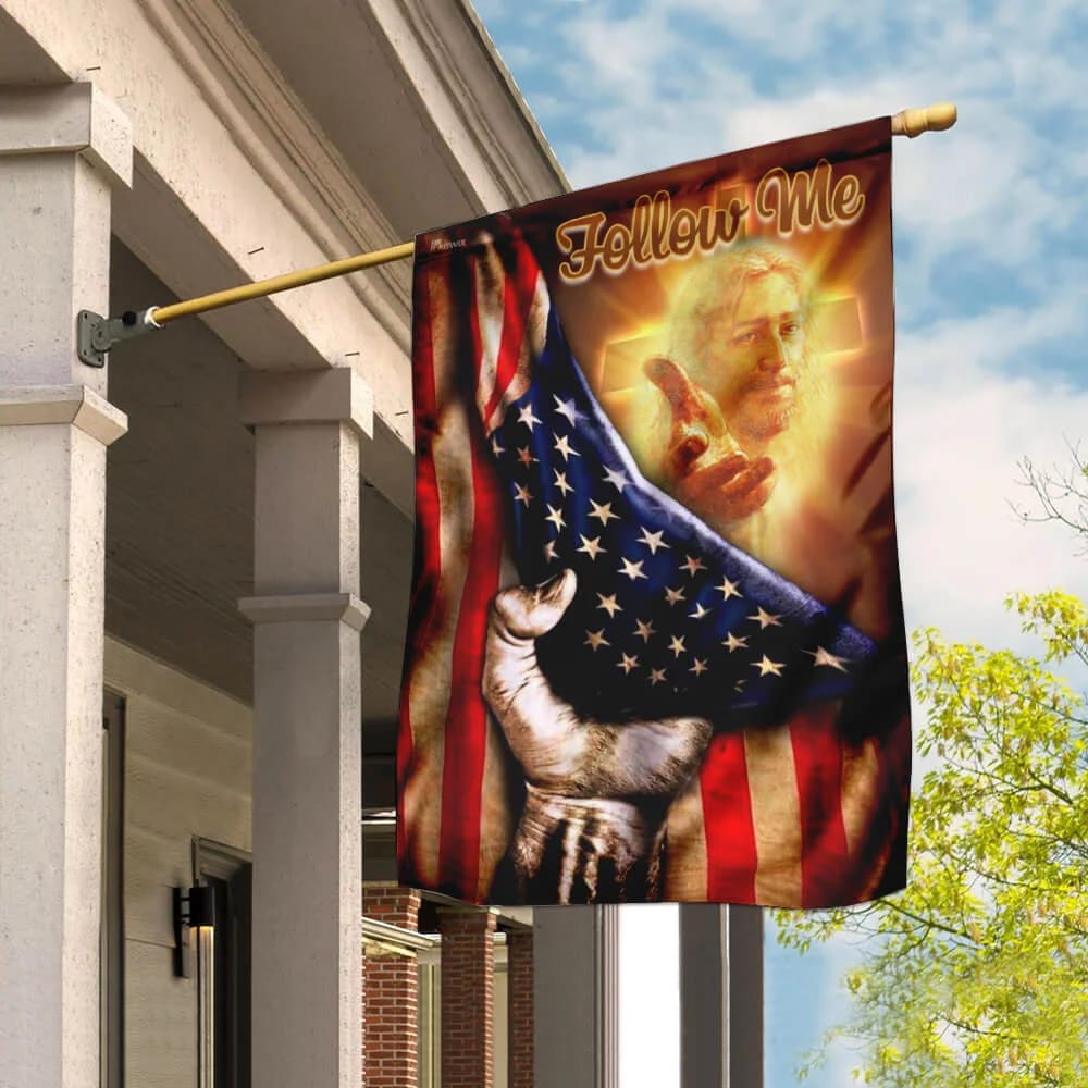 Follow Me Christian American Jesus Hand Flag - Outdoor Christian House Flag - Christian Garden Flags