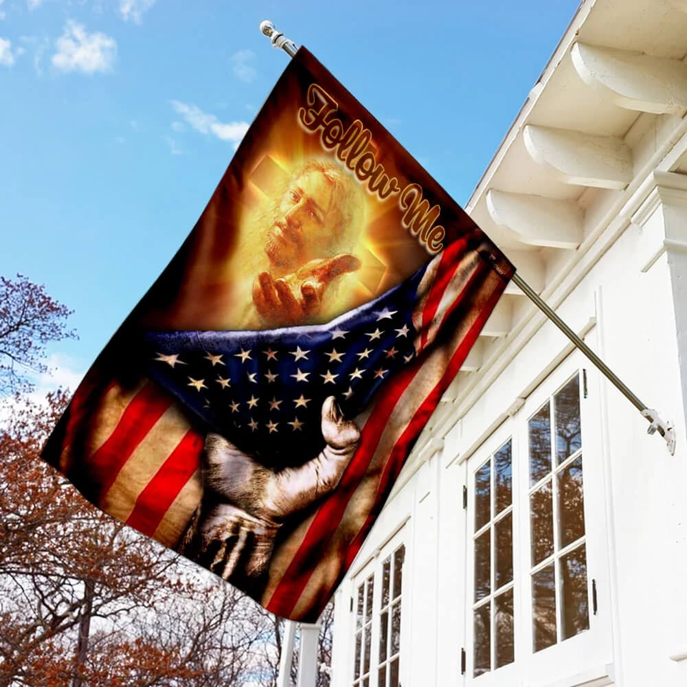 Follow Me Christian American Jesus Hand Flag - Outdoor Christian House Flag - Christian Garden Flags