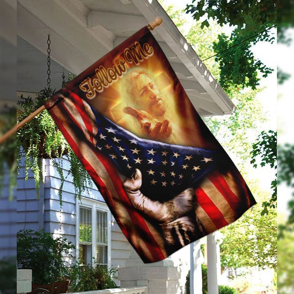 Follow Me Christian American Jesus Hand Flag - Outdoor Christian House Flag - Christian Garden Flags