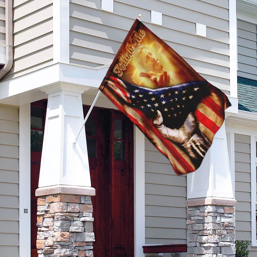 Follow Me Christian American Jesus Hand Flag - Outdoor Christian House Flag - Christian Garden Flags