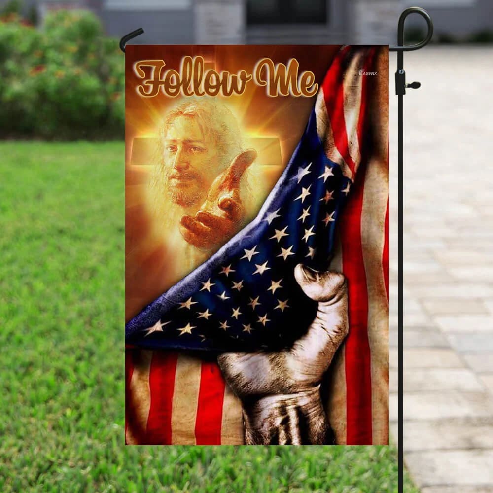 Follow Me Christian American Jesus Hand Flag - Outdoor Christian House Flag - Christian Garden Flags