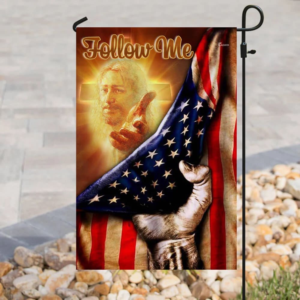 Follow Me Christian American Jesus Hand Flag - Outdoor Christian House Flag - Christian Garden Flags