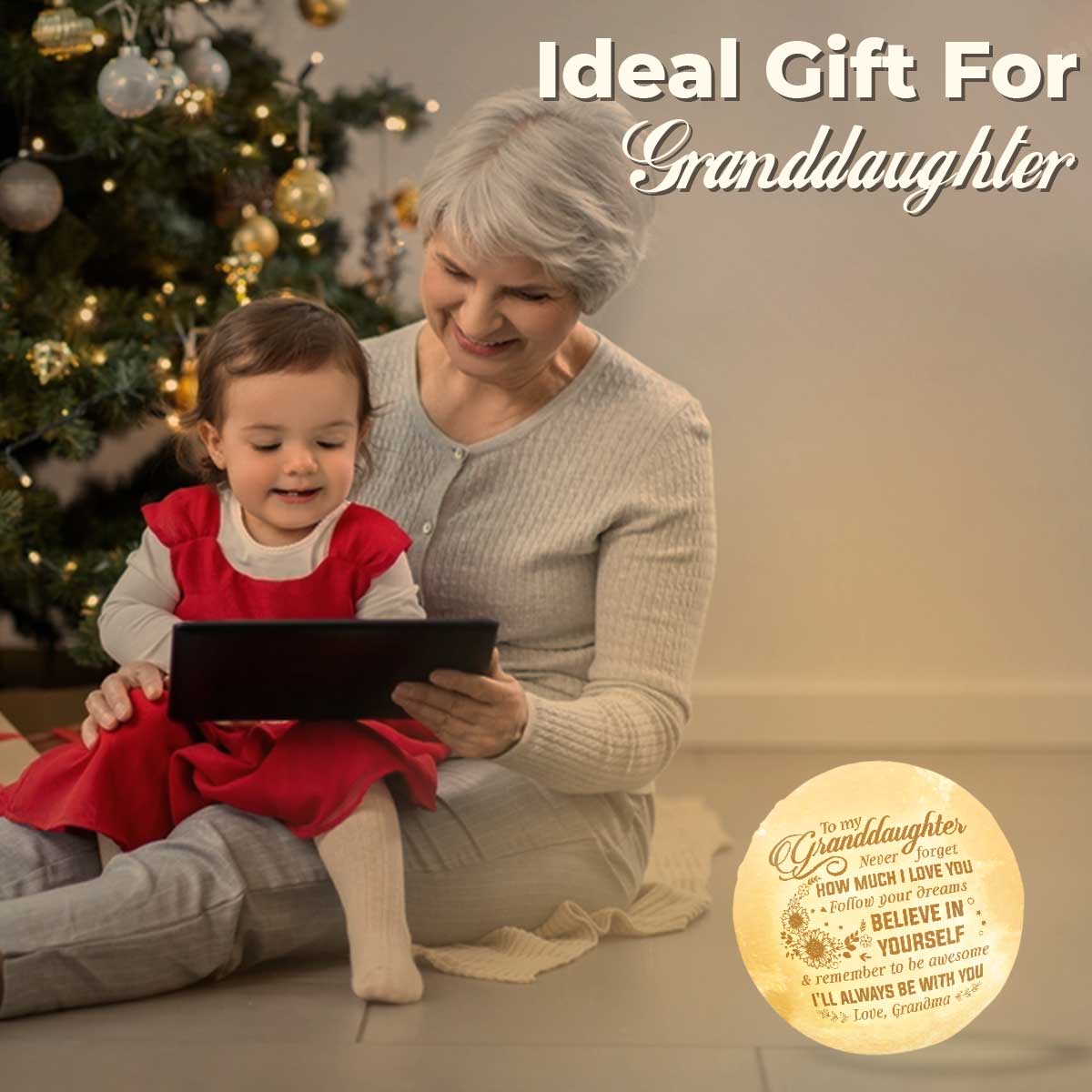 Follow Your Dreams 3d Printed Moon Lamp - To My Granddaughter - Gift For Granddaughter - Engraved Moon Lamp