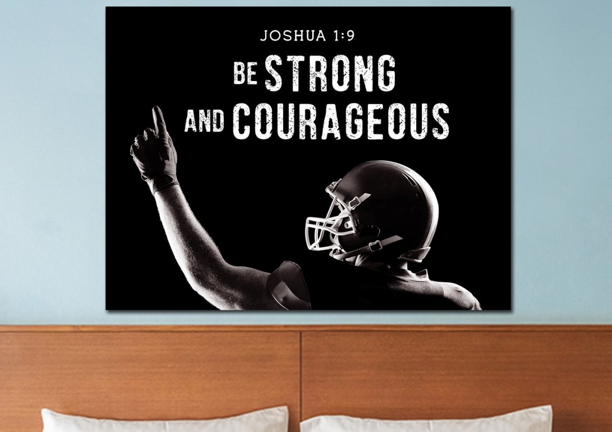 Football Champ Joshua 19 Be Strong And Courageous Wall Art - Christian Canvas Wall Art