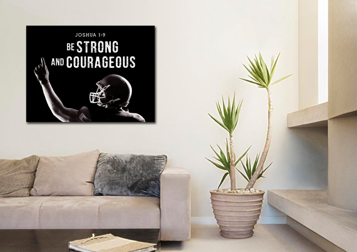 Football Champ Joshua 19 Be Strong And Courageous Wall Art - Christian Canvas Wall Art