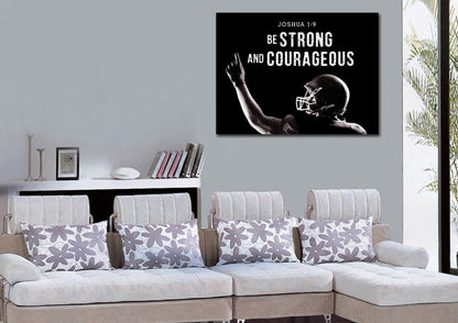 Football Champ Joshua 19 Be Strong And Courageous Wall Art - Christian Canvas Wall Art