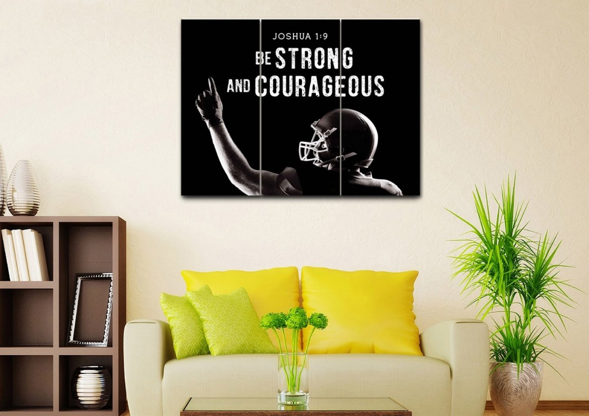 Football Champ Joshua 19 Be Strong And Courageous Wall Art - Christian Canvas Wall Art