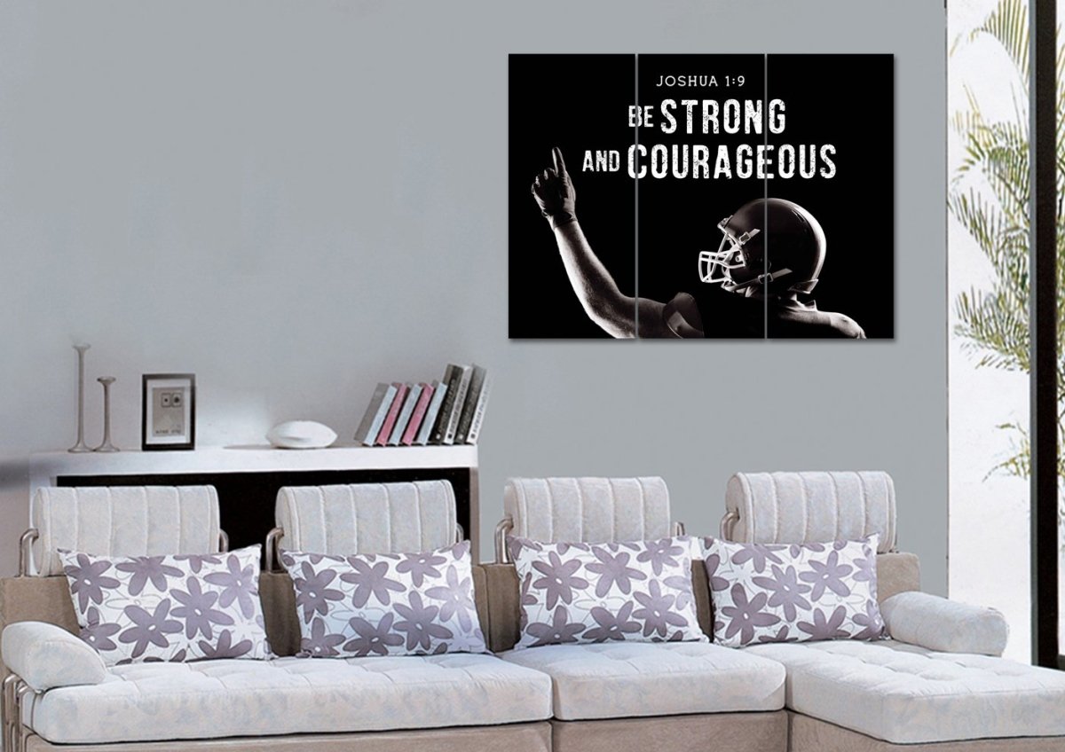 Football Champ Joshua 19 Be Strong And Courageous Wall Art - Christian Canvas Wall Art
