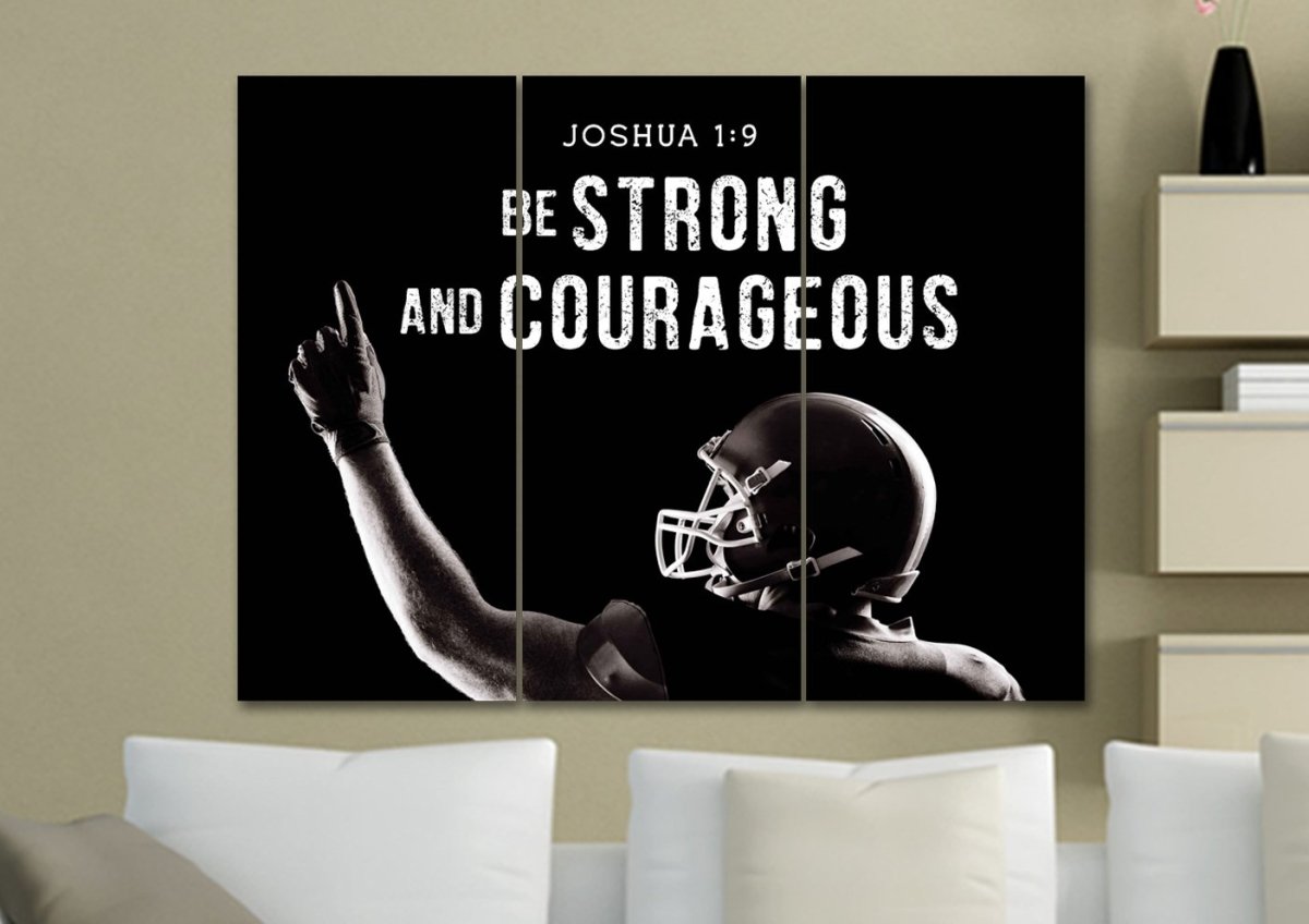 Football Champ Joshua 19 Be Strong And Courageous Wall Art - Christian Canvas Wall Art