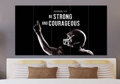 Football Champ Joshua 19 Be Strong And Courageous Wall Art - Christian Canvas Wall Art