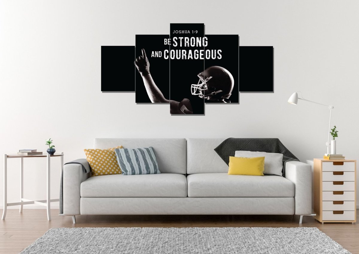 Football Champ Joshua 19 Be Strong And Courageous Wall Art - Christian Canvas Wall Art