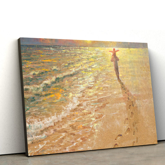 Footprints In The Sand Canvas Wall Art - Jesus & A Child