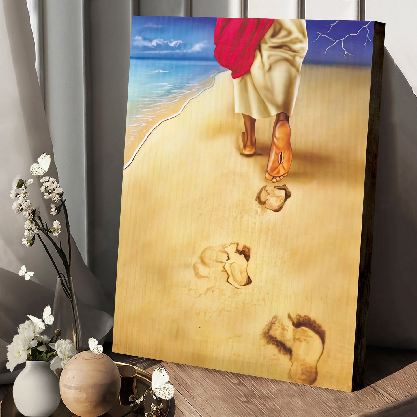 Footsteps of Jesus Wall Art Canvas - Christian Canvas Wall Art - Gift For Farmer