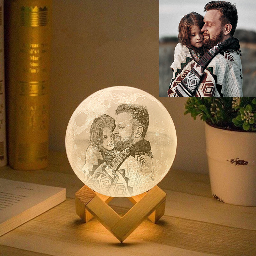 For Dad Personalized Moonlight Lamp With Photo - Custom 3d Moon Lamp - Gift For Dad - Husband Gift