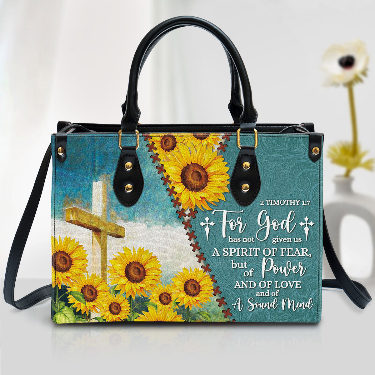 For God Has Given Us A Spirit Of Power And Of Love - Sunflower Leather Bag - Christian Pu Leather Bags For Women