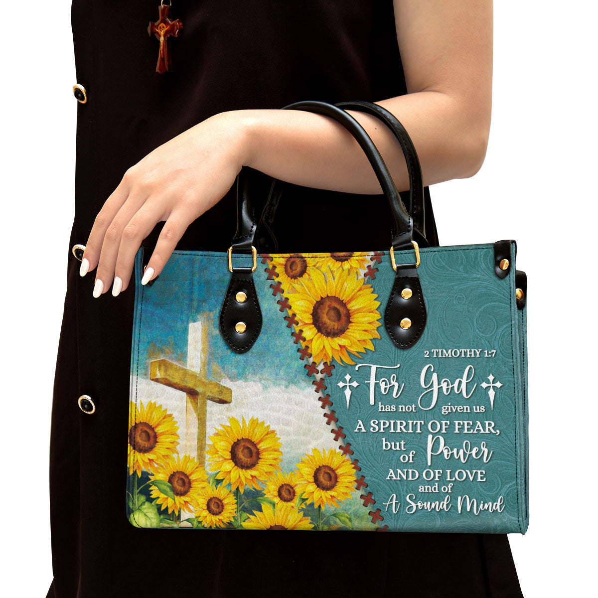 For God Has Given Us A Spirit Of Power And Of Love - Sunflower Leather Bag - Christian Pu Leather Bags For Women