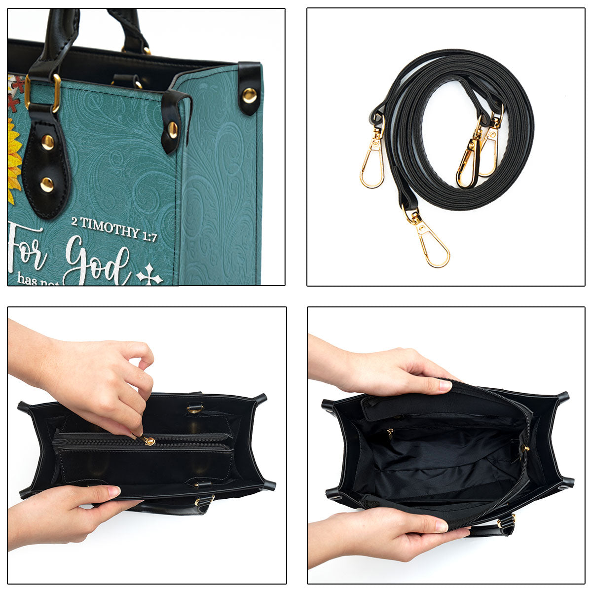 For God Has Given Us A Spirit Of Power And Of Love - Sunflower Leather Bag - Christian Pu Leather Bags For Women