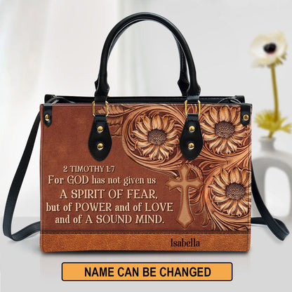 For God Has Given Us A Spirit Of Power And Of Love Leather Bag - Custom Name Cross Leather Handbag - Christian Gifts For Women