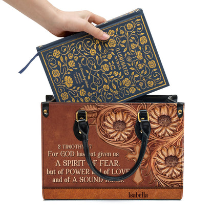 For God Has Given Us A Spirit Of Power And Of Love Leather Bag - Custom Name Cross Leather Handbag - Christian Gifts For Women