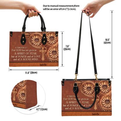 For God Has Given Us A Spirit Of Power And Of Love Leather Bag - Custom Name Cross Leather Handbag - Christian Gifts For Women