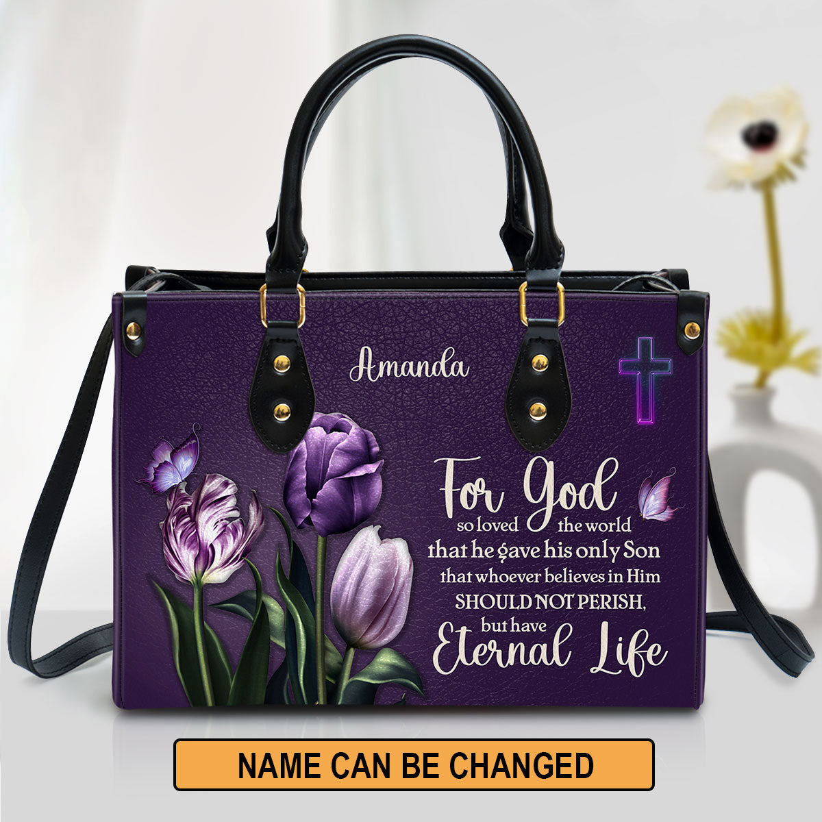 For God So Loved The World Personalized Leather Bag - Gift For Women's Ministry