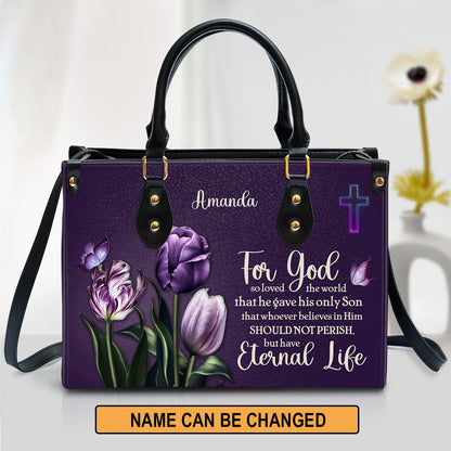 For God So Loved The World Personalized Leather Bag - Gift For Women's Ministry